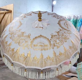 Cream And Gold Hand Painted Balinese Parasol, 3 of 4