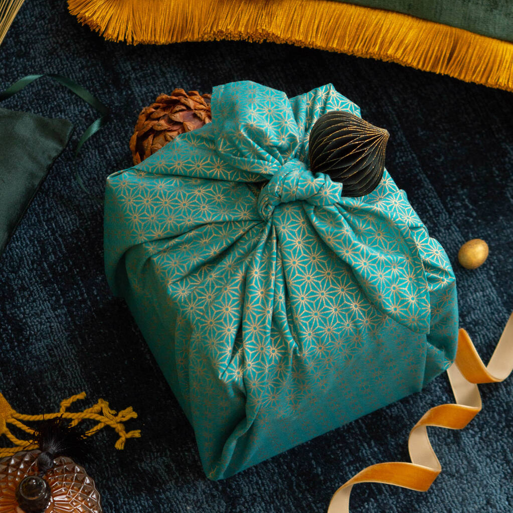 Jade With Gold Fabric Gift Wrap Reusable Furoshiki, 1 of 7