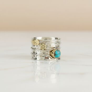 Handmade Turquoise Silver Wide Band Statement Ring, 2 of 2