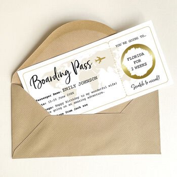 Personalised Boarding Pass Scratch And Reveal Gift Voucher: Gold Circle Design, 8 of 10