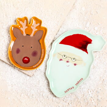 Set Of Two Ceramic Santa And Reindeer Treat Plates, 2 of 6