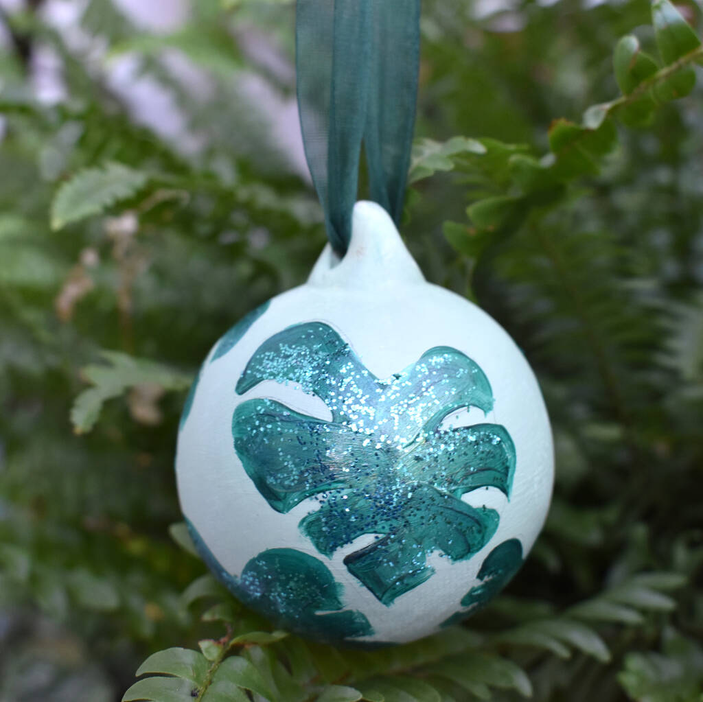 Ceramic Hand Painted Monstera Leaf Bauble, 1 of 6