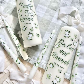 Personalised White Hand Painted Unity Candle Set, 4 of 6