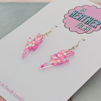 Large Pink Iridescent Lightning Bolt Earrings, 8 of 9