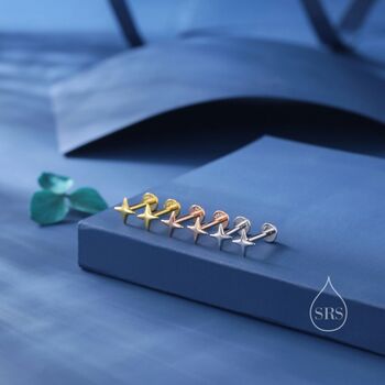 Four Point Star Internally Threaded Flat Back Earrings In Sterling Silver, 7 of 11