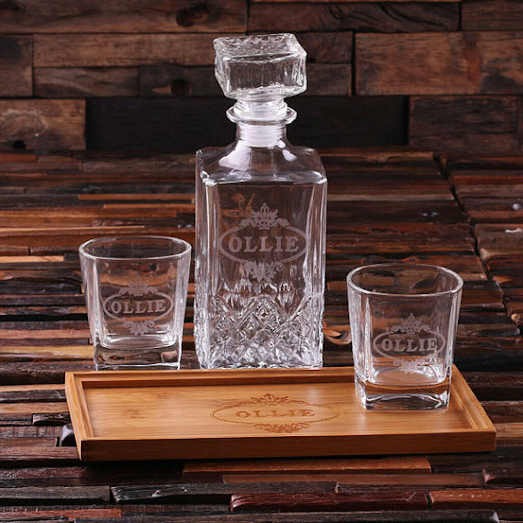 Personalised Bar Tray Set With Decanter And Glasses, 1 of 4
