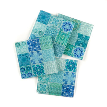 Turquoise Teal 'Mixed Tiles' Coaster Set, 2 of 11