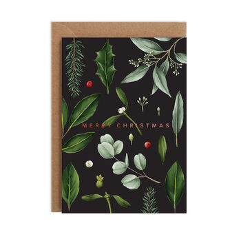 Black Greenery 'Merry Christmas' Card, Copper Foil, 2 of 3