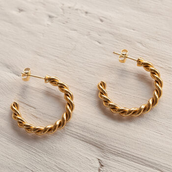 3cm Twisted Rope Croissant Hoop Earrings, 4 of 4