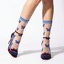 Butterflies Combed Cotton Sheer Pop Socks In Blue, thumbnail 1 of 4