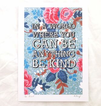'Be Kind' Typography Illustrated Print, 4 of 4