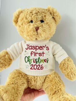 Traditional First Christmas Embroidered Personalised Teddy Bear, 4 of 4