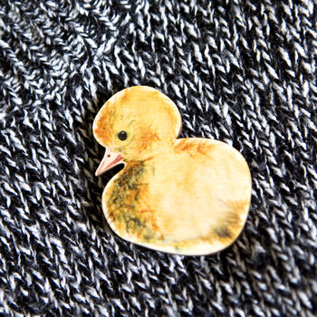 Inky Duckling Eco Wooden Pin Brooch, 4 of 6