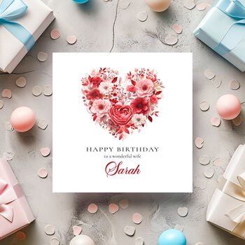 Personalised Birthday Card For Wife, Red Heart Design, 3 of 5