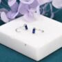 Sterling Silver Sapphire Blue Baguette Cut Cz Huggie Hoop Earrings, thumbnail 5 of 9