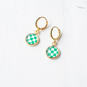 Green And White Checkerboard Earrings, 7 of 8