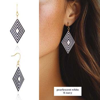 Layered Diamond Shaped Earrings • Gold Plated Sterling Silver Hooks • Available In Four Colours, 5 of 7