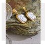 Monaco Ivory D’or Gold Pearl Bezel Gala Drop Earrings, thumbnail 2 of 4