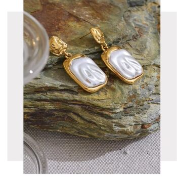 Monaco Ivory D’or Gold Pearl Bezel Gala Drop Earrings, 2 of 4