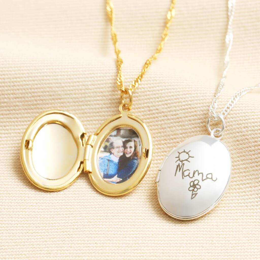 Personalised 'Your Drawing' Oval Locket Necklace, 1 of 3