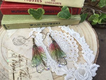 Green And Pink Rainbow Fairy Wing Earrings, 2 of 3