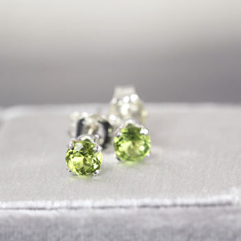 Green Peridot Ear Studs In Silver Or Gold, 6 of 10