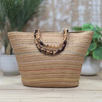 Rattan Multicolour Detail Shopper Bag, 2 of 2