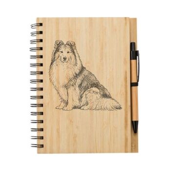 Personalised Shetland Sheepdog Dog Bamboo Notebook And Pen Set, 2 of 2