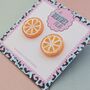 Orange Glitter Orange Slice Stud Earrings, thumbnail 4 of 5