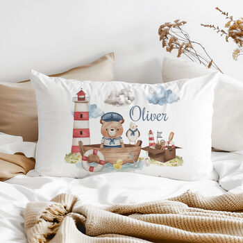 Kids Personalised Nautical Bear Pillowcase, 2 of 2