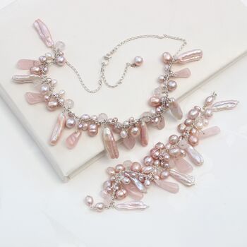 Unusual Pearl Necklace And Bracelet Set On Sterling Silver, 6 of 12