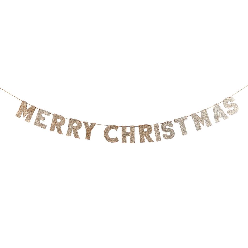 Gold Glitter Wooden Merry Christmas Banner By designedbyflossie