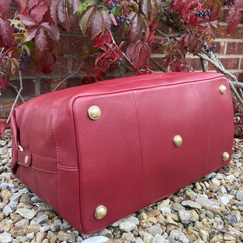 Red Soft Leather Travel Bag, Holdall, Flight Bag, 4 of 6
