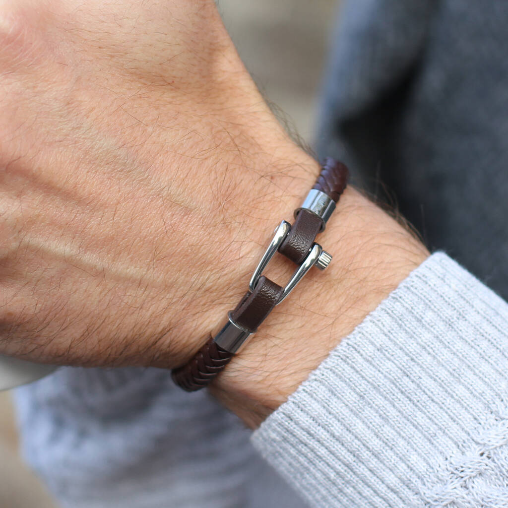 Men's Leather Shackle Bolt Bracelet By Hurleyburley man ...