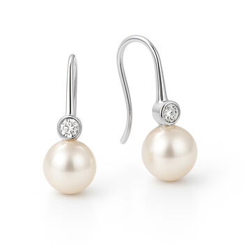 Sterling Silver Freshwater Pearl And Cubic Zirconia Drop Earrings – 6mm, 10 of 10