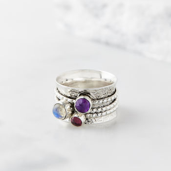Mystical Yin Amethyst And Moonstone Spinning Ring, 5 of 12