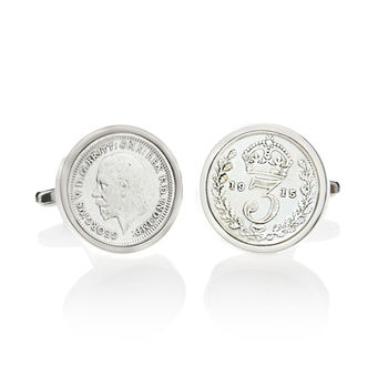 Threepence Year Coin Cufflinks 1915 To 1944, 3 of 8