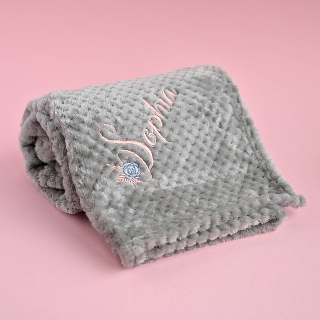 Personalised Initial Embroidered Grey Baby Blanket By KEEDD
