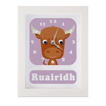 Personalised Children's Highland Cow Clock, 6 of 9