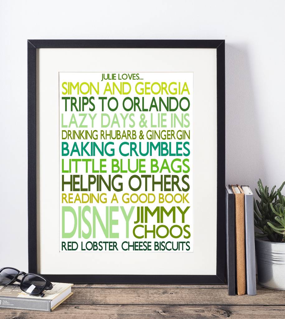 Personalised 'Favourite Things' Framed Print By Rael & Pappie