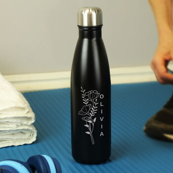 Personalised Floral Black Metal Insulated Drinks Bottle, 5 of 6