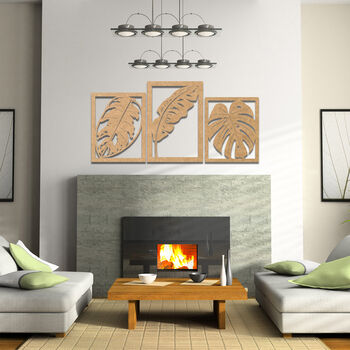 Tropical Leaves Trio Wooden Wall Art Set, 8 of 10