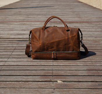 Leather Weekend Bag With Suit Compartment, 9 of 12