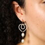 Stainless Steel Pearl Heart Huggie Drop Earrings In Gold Plating, thumbnail 3 of 5