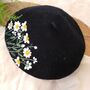 Black Beret Hat With Hand Embroidery Flower, thumbnail 6 of 6