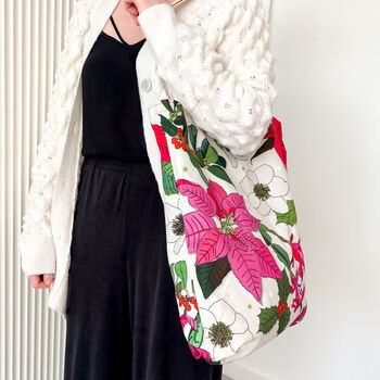 Christmas Shopping Large Reversible Poinsettia Bag, 12 of 12