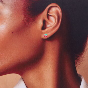 'Cherry On Top' Sterling Silver Cherry Earrings, 3 of 6