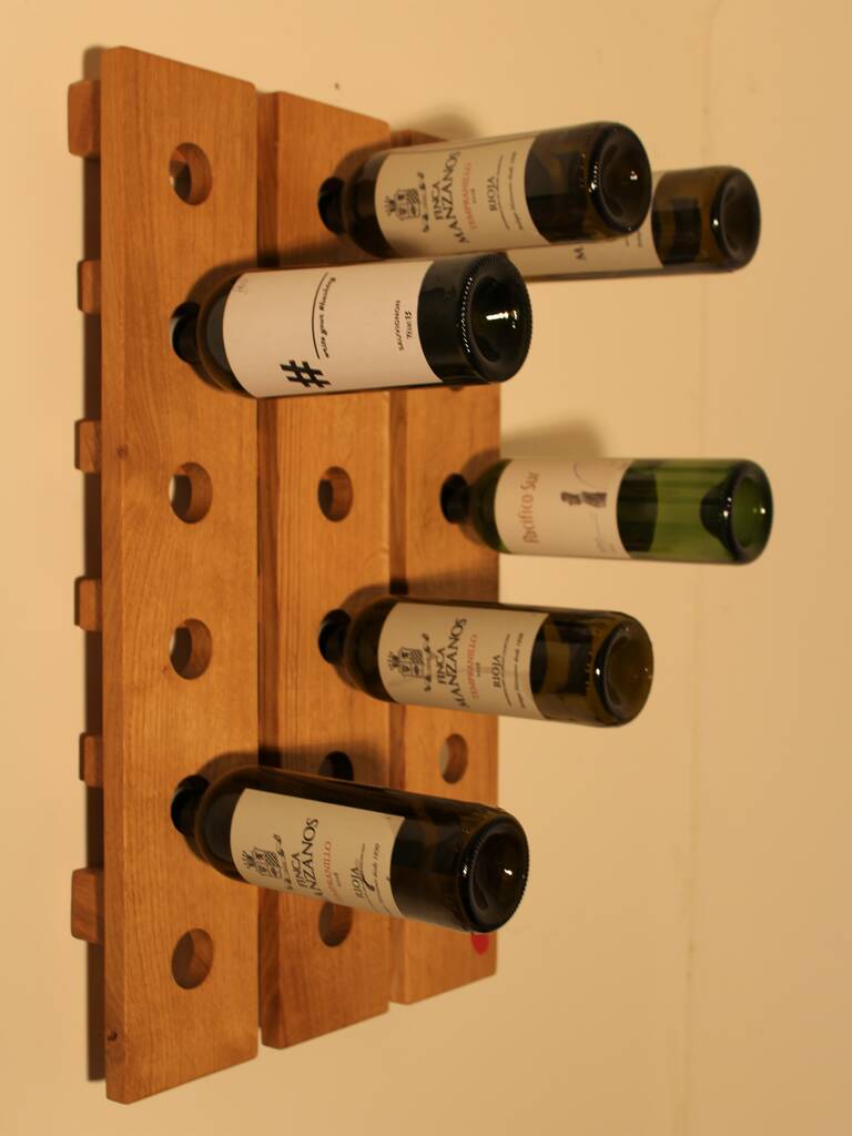 Solid Oak Wall Mounted Wine Rack Bespoke Sizes By Red Thumb Print