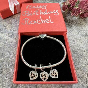 30th Birthday Charm Personalised Silver Bracelet Gift, 8 of 8