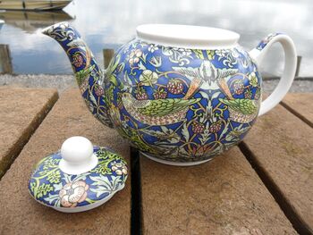 Two Cup Teapot In Blue Strawberry Thief Design, 2 of 11